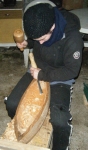 Marianne working on the gouging of the hull. Photo: Stephen Ryan